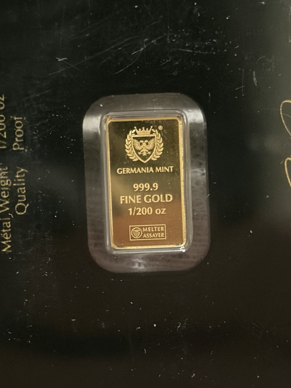 Germania Mint STAMPED BAR Lady Germania Minted 1/200 oz Gold Bar in Assay Card