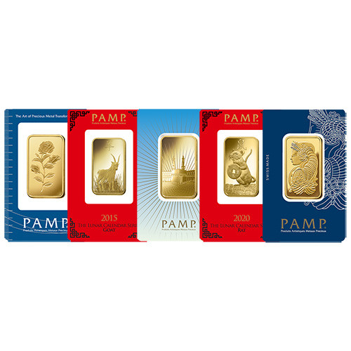 1 oz PAMP Suisse Gold Bar (Varied Design w/ Assay)