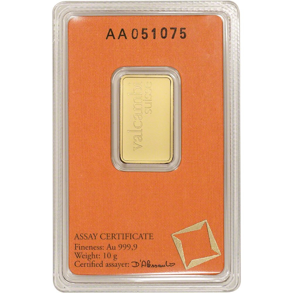 10 gram Gold Bar – Valcambi Suisse – 999.9 Fine in Sealed Assay