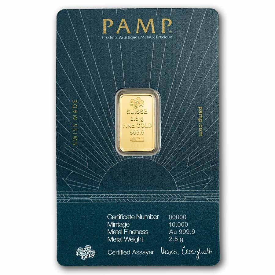 2.5 gram Gold Bar – PAMP Suisse Lady of Liberty (In Assay)