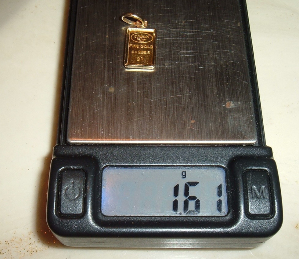 RARE CHIMEL MILROS ITALY 1 GRAM 999.9 FINE GOLD AU BAR 18KT BEZEL PENDANT 1.61g