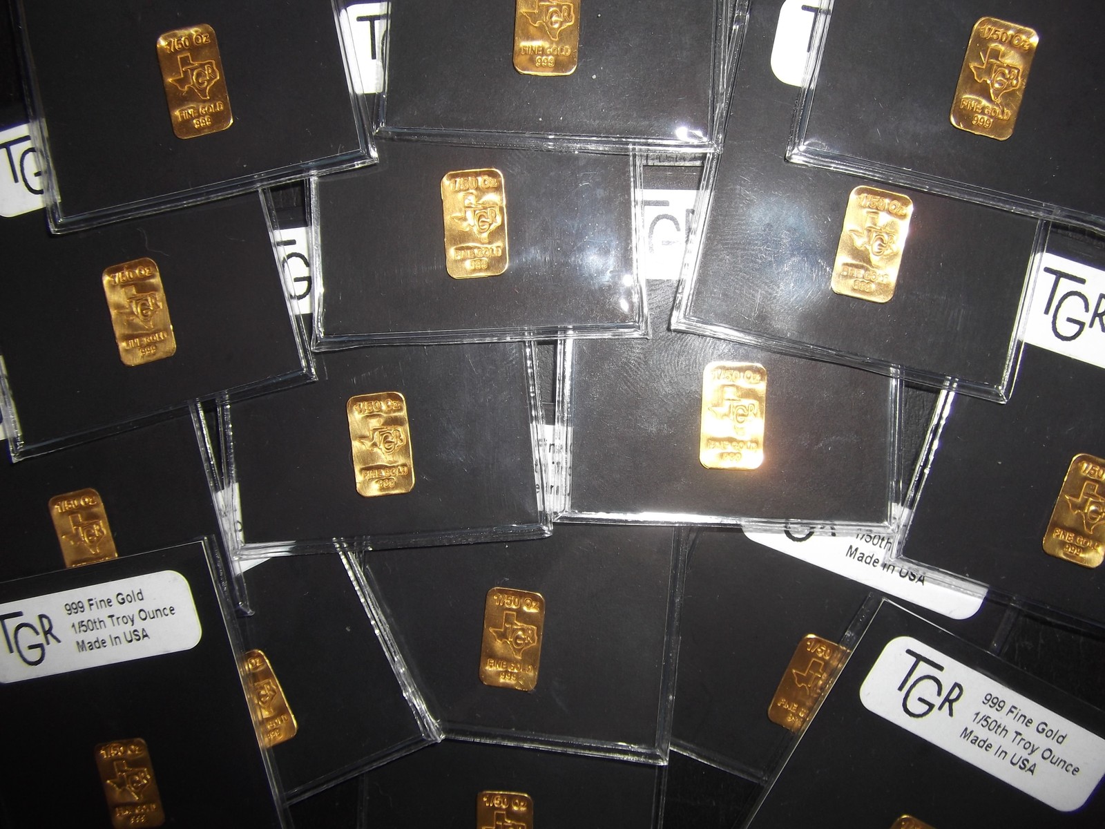 GOLD 1 TROY OUNCE 24K PURE SOLID TGR TEXAS BULLION BARS 999 INGOT 1/50 th LOT
