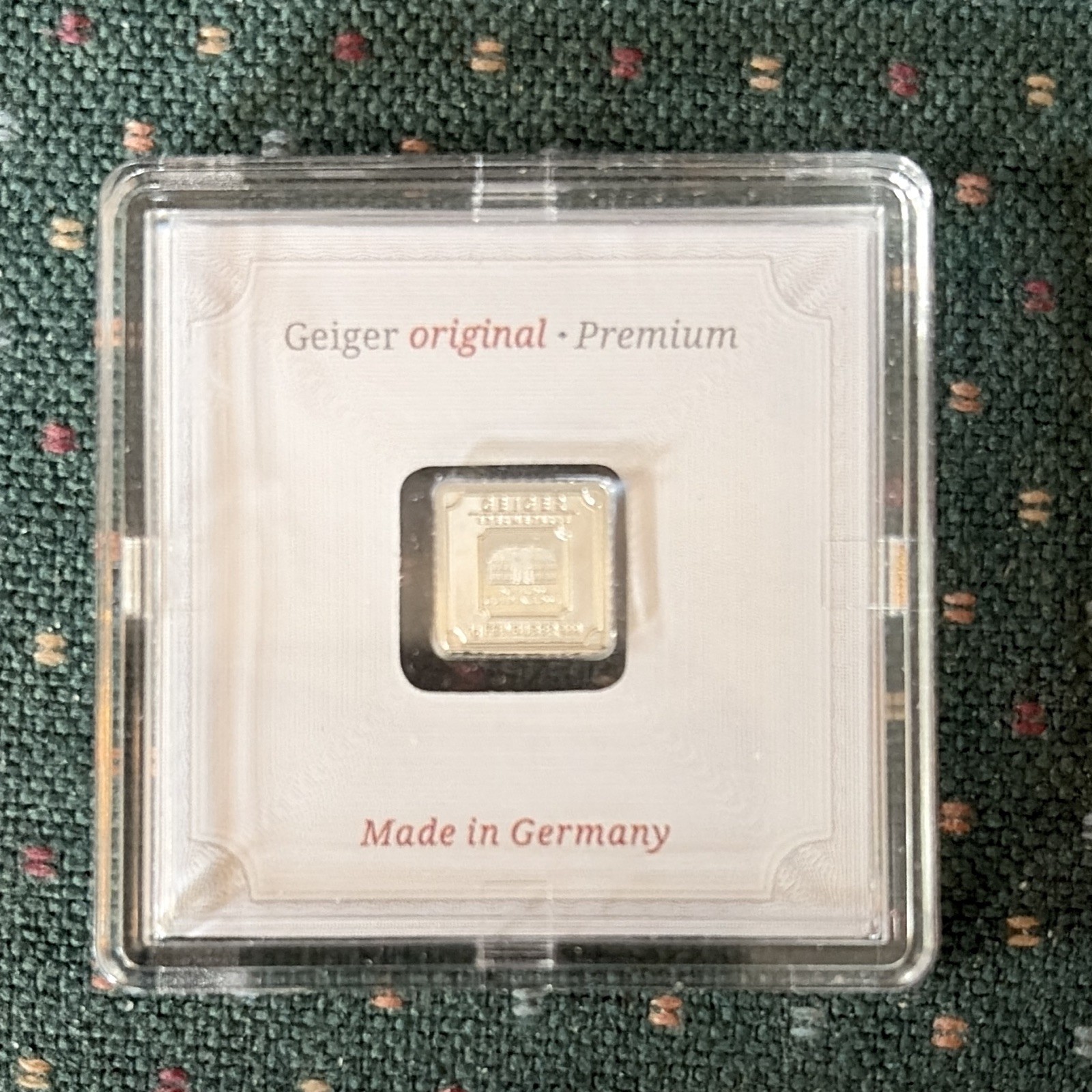 Geiger Original Premium 1 g Gold Bar Au 999.9 in Assay Card Made in Germany Cert