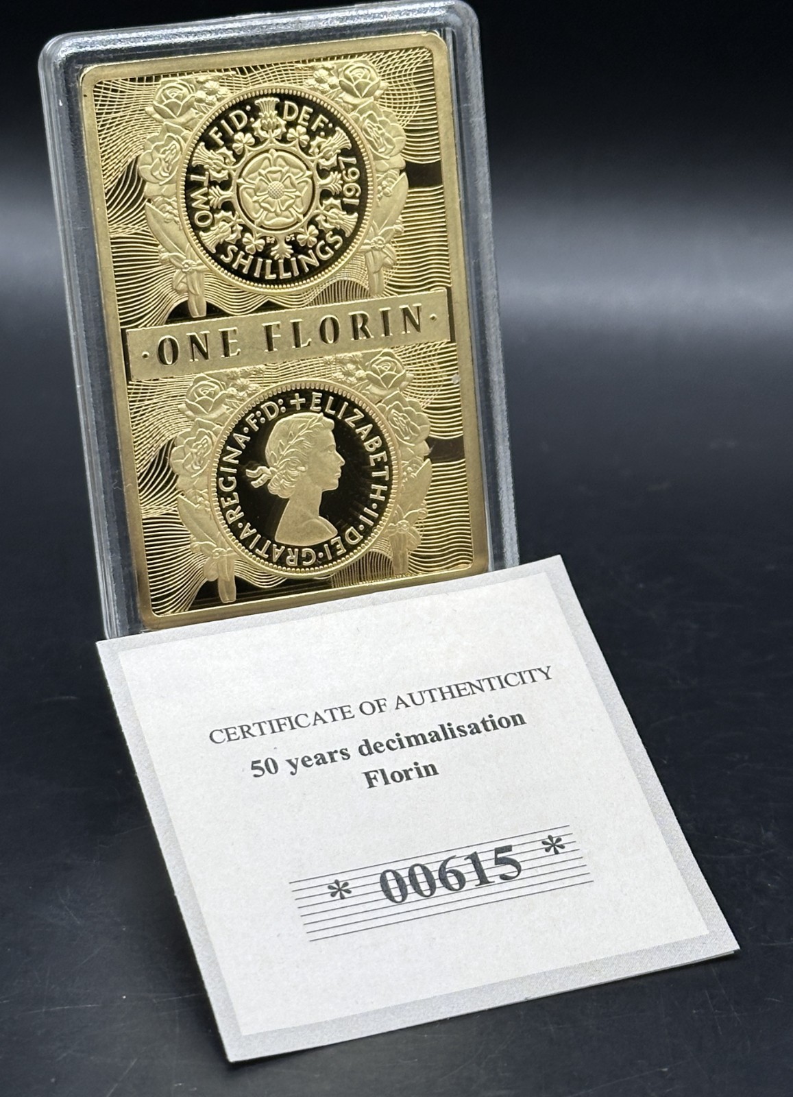 Stunning 2021 Gold Plated Proof 60mm x 40mm One Florin in protective capsule