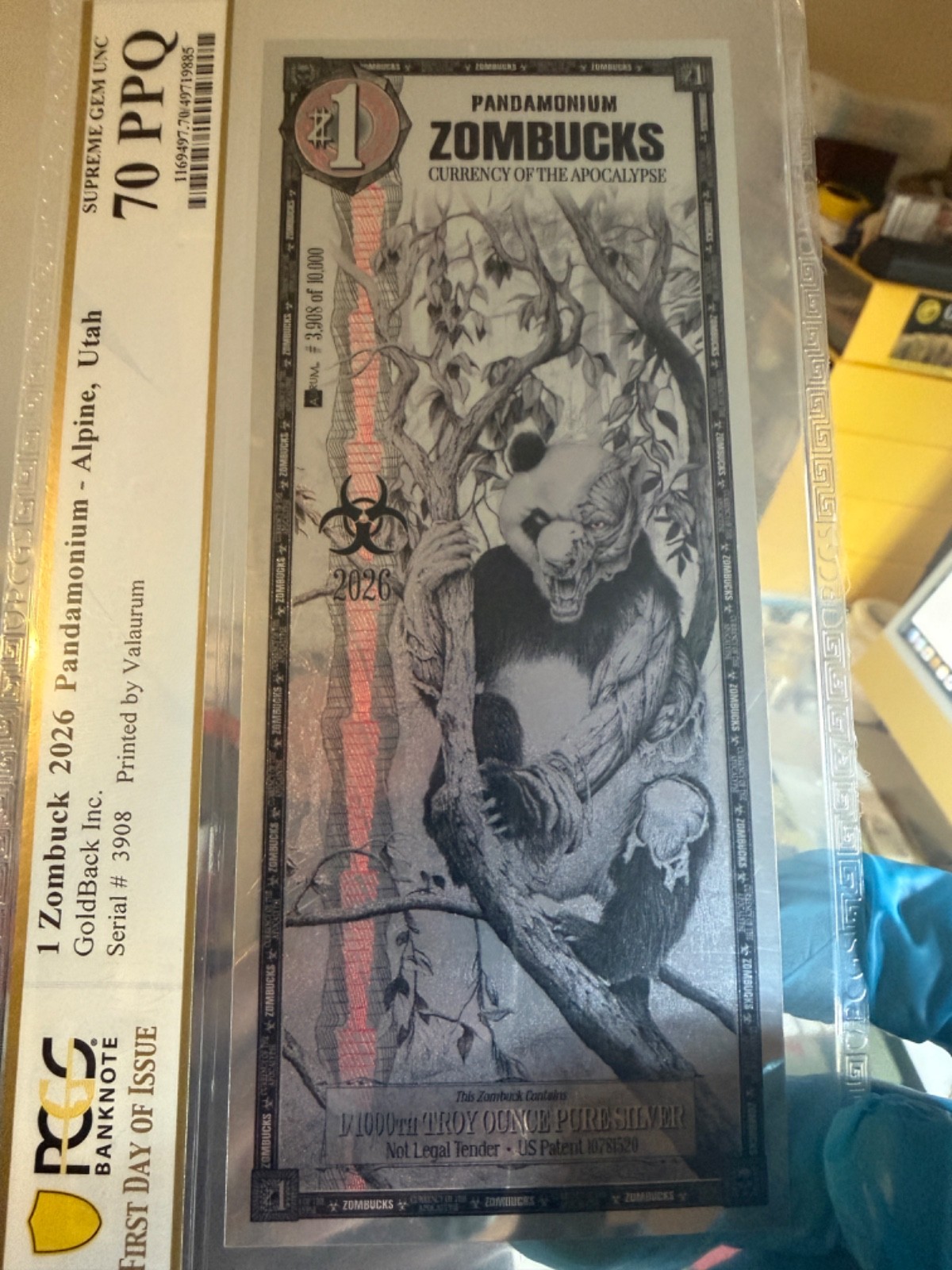 PCGS ZomBucks 70 GEM UNC .999 PURE SilverBack 1/1000 Troy oz. 1st ed. PANDA 2026