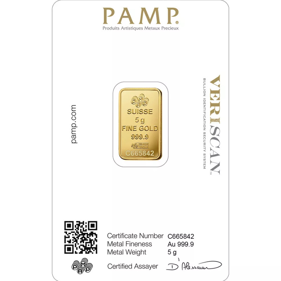 5 gram Gold Bar PAMP Suisse Fortuna 999.9 Fine in Sealed Assay 2026