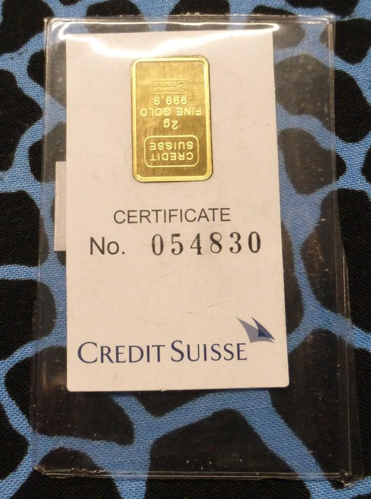 2 Gram .9999 Fine Gold Statue of Liberty Bar, 2g Gold Bar, 1985 Valcambi Suisse