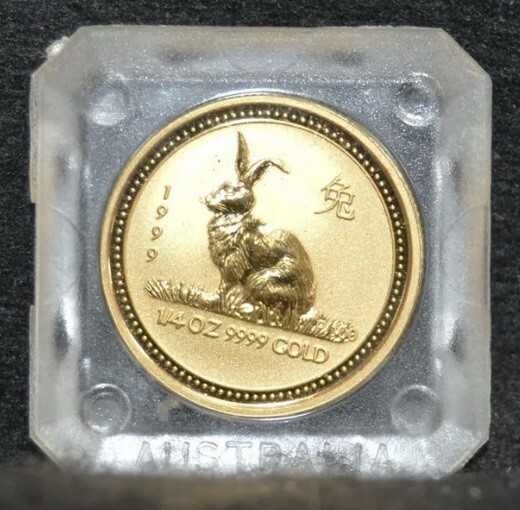 1999 Australia Lunar Year of The Rabbit ~ 1/4 oz Gold .9999 ~ Vintage Coin ~ GEM
