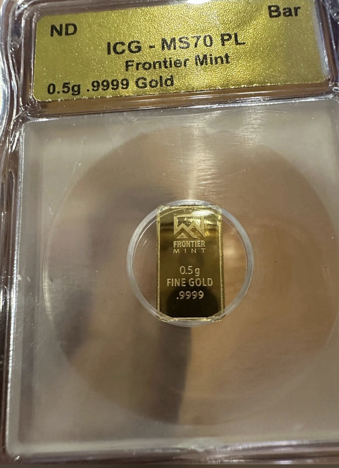 Beautiful Frontier Mint Gold Bar .5g .9999 Fine Graded MS70PL .5 Fine Gold🔥💯