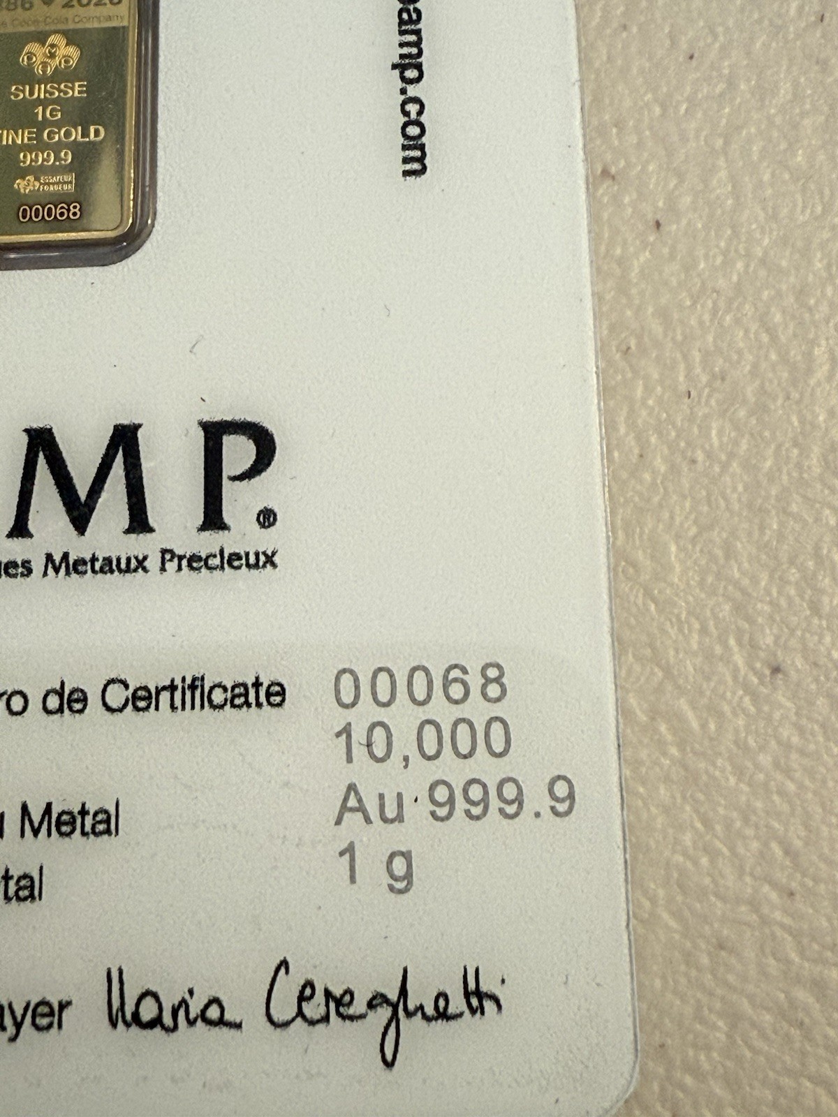 Pamp Suisse Coca-Cola Love 1g Gold Bar in Card #068 Of 10,000!!