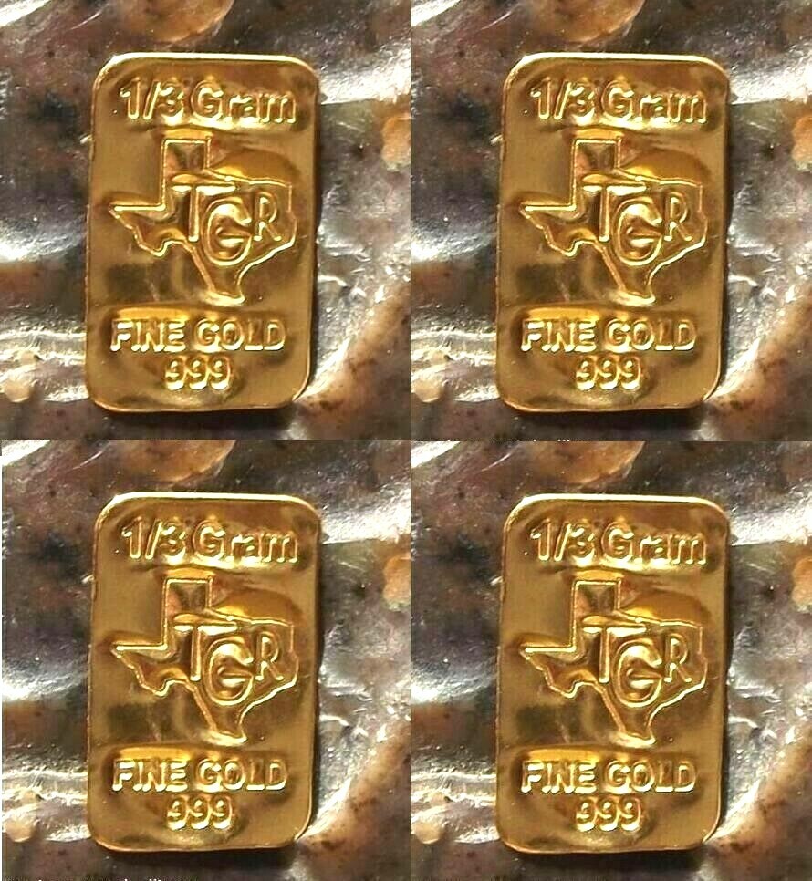 (4X) GOLD 1/3 GRAM G 24K PURE TGR PREMIUM BULLION BAR 999.9 CERTIFIED INGOT LOT*