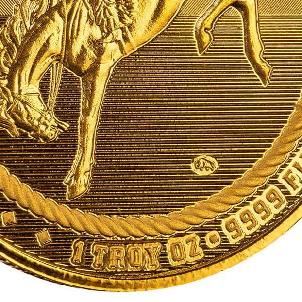 1 oz Gold Cowboy Round w/ Buffalo Privy .9999 Gold Bullion Round in COA #A591