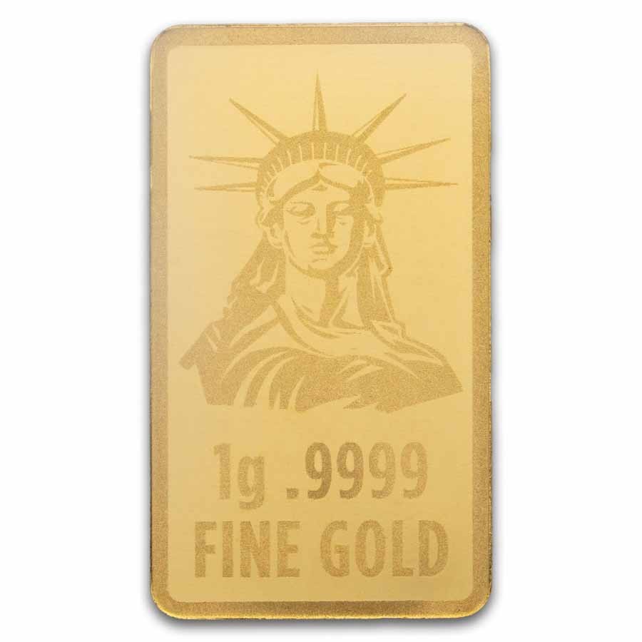 1 gram Gold Bar – United States Flag & Statue of Liberty