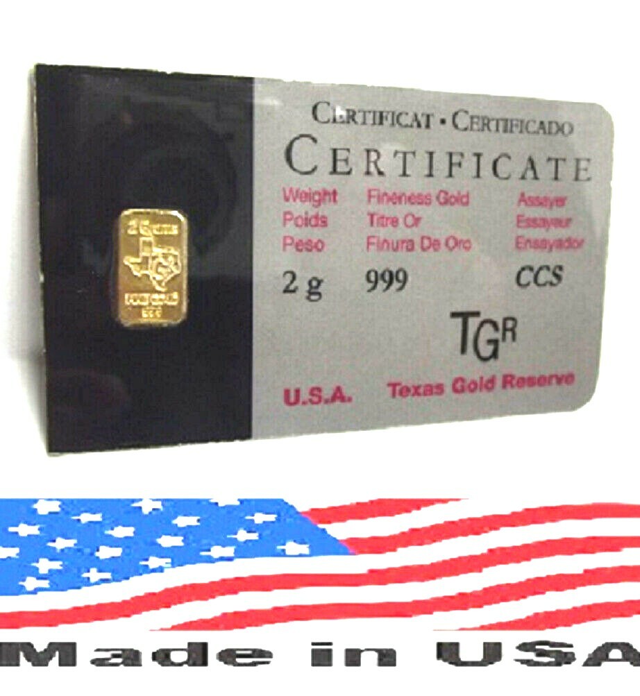 2 GRAM GOLD BAR 24K TGR BULLION 999.9 FINE NORTH AMERICAN ASSAY LTD QUANTITIES !