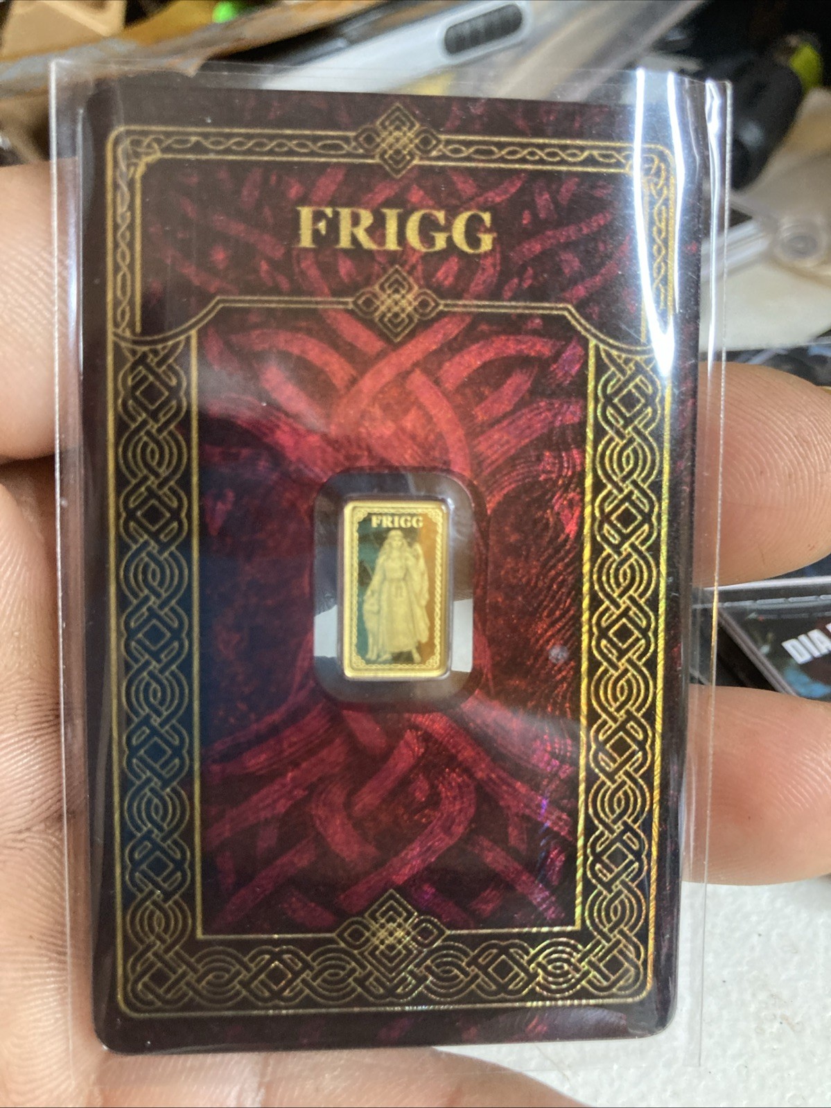 Frigg Gods of Germania 1/100 oz Pure Gold Proof Bar in Safepack Germania Mint