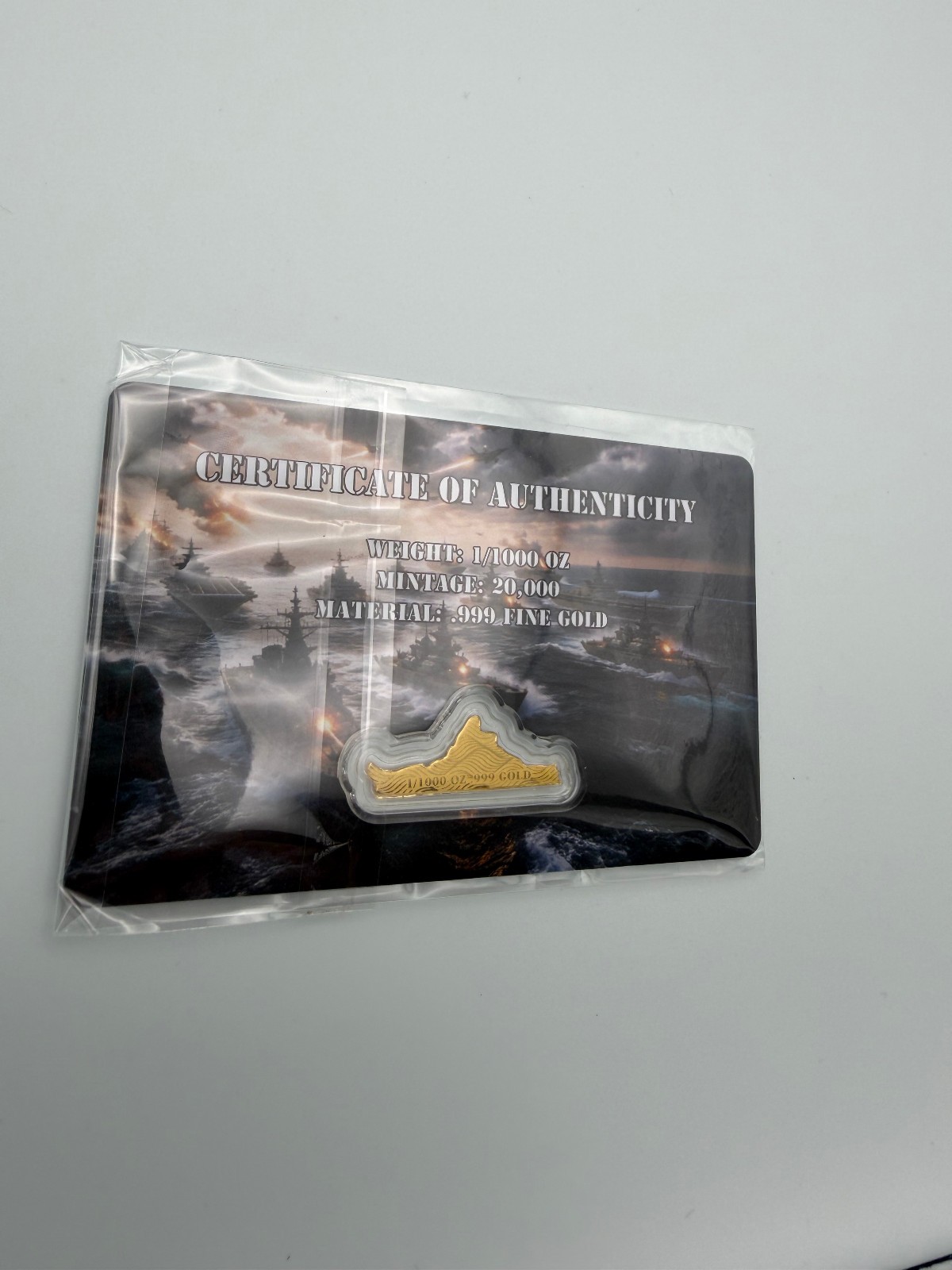 1/1000 oz GOLD Us Battleship Art Bar .999 Fine Gold 20,000 MintedBullion Bar