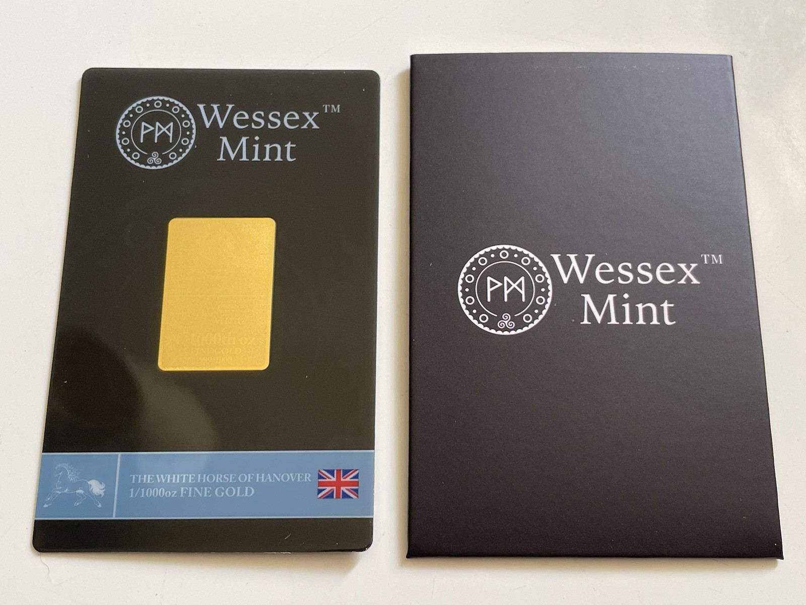1/1000th Wessex Mint Gold Bar in Sleeve The White Horse of Hanover With COA