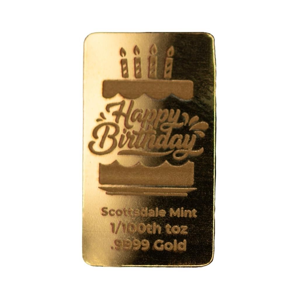 Happy Birthday Cake 1/100 oz Gold Bar .9999 Gold (in Certi-Lock®) #A766