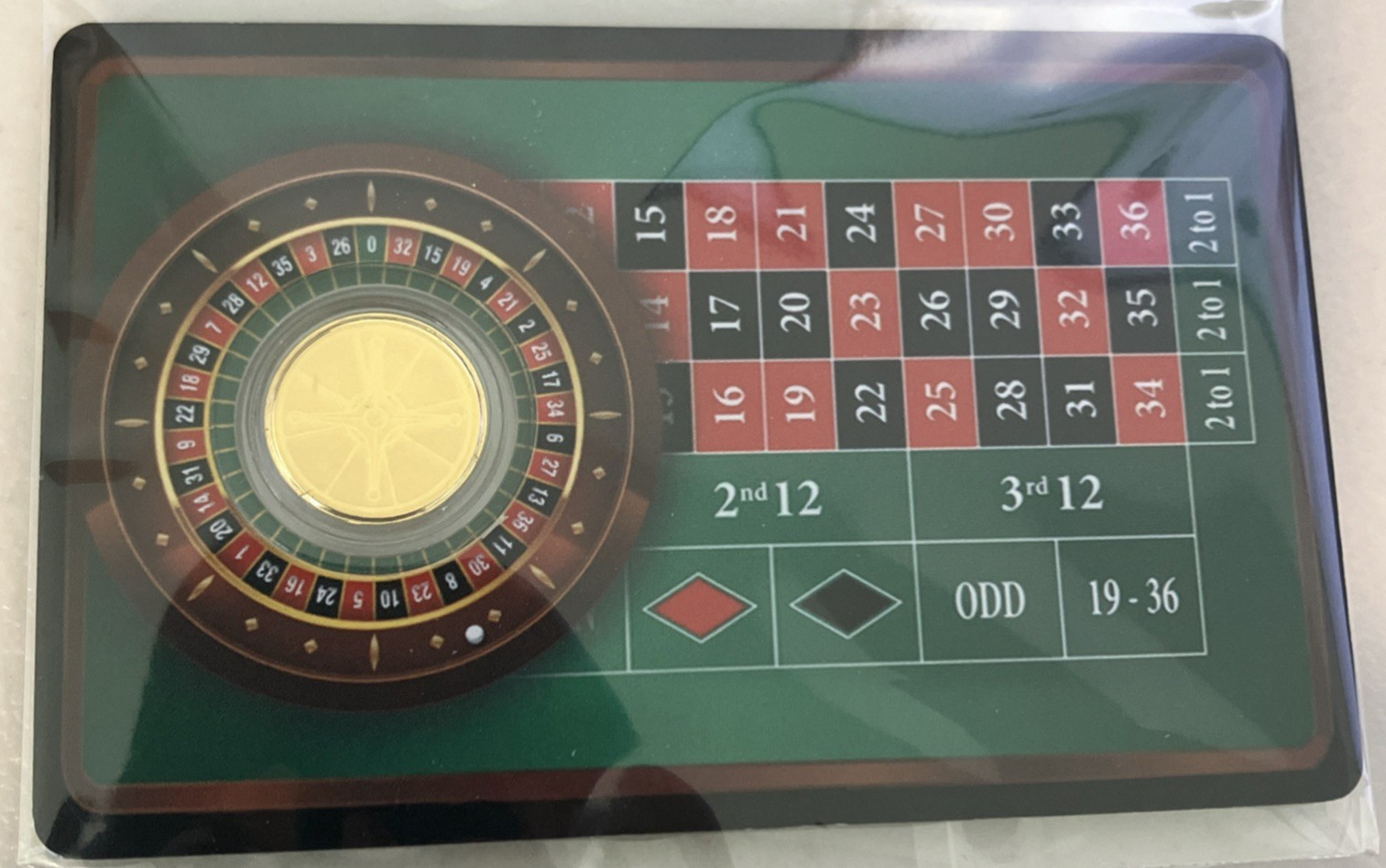 Roulette 1/1000 oz .999 Fine Gold Au Coin in capsule in Card COA Mintage 10,000