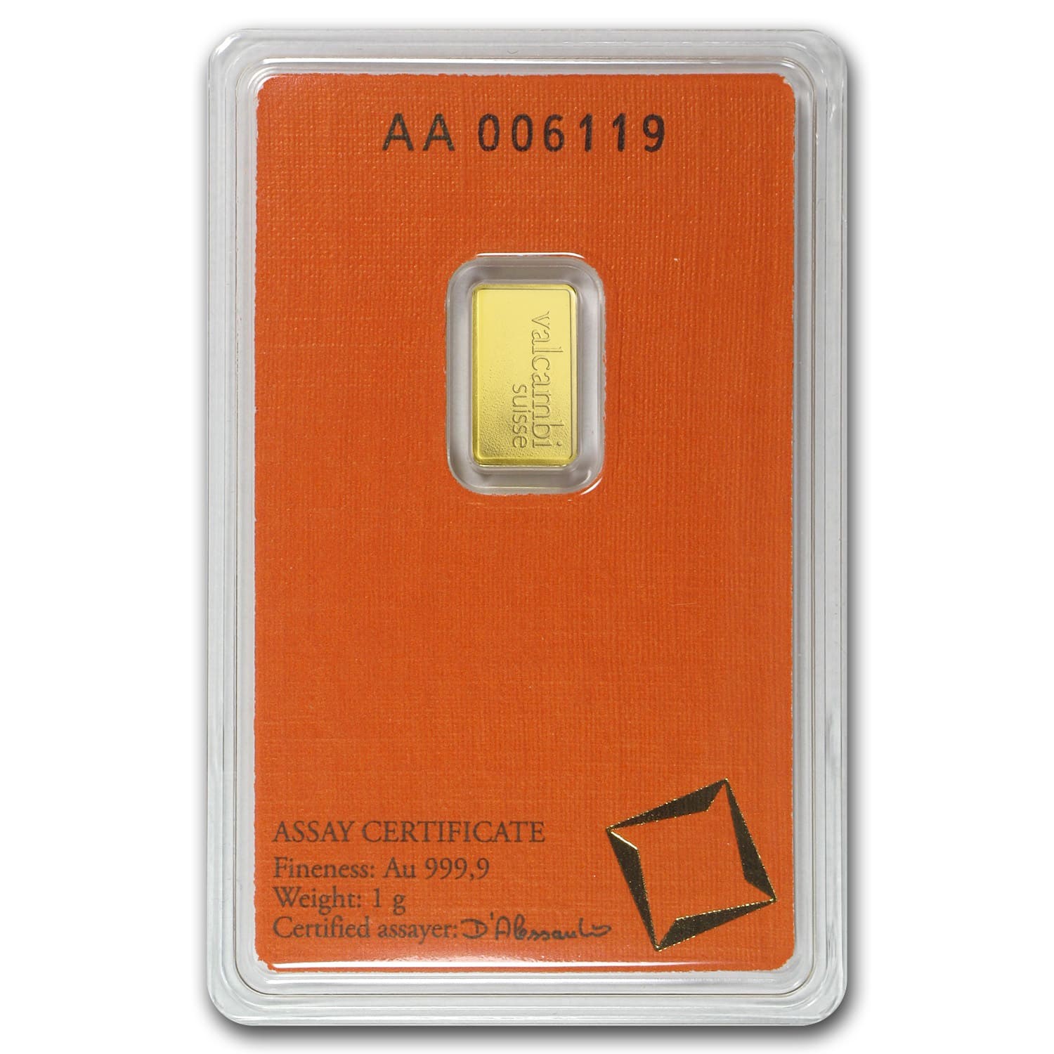 1 gram Gold Bar – Valcambi (In Assay Sealed) .9999 Fine Gold
