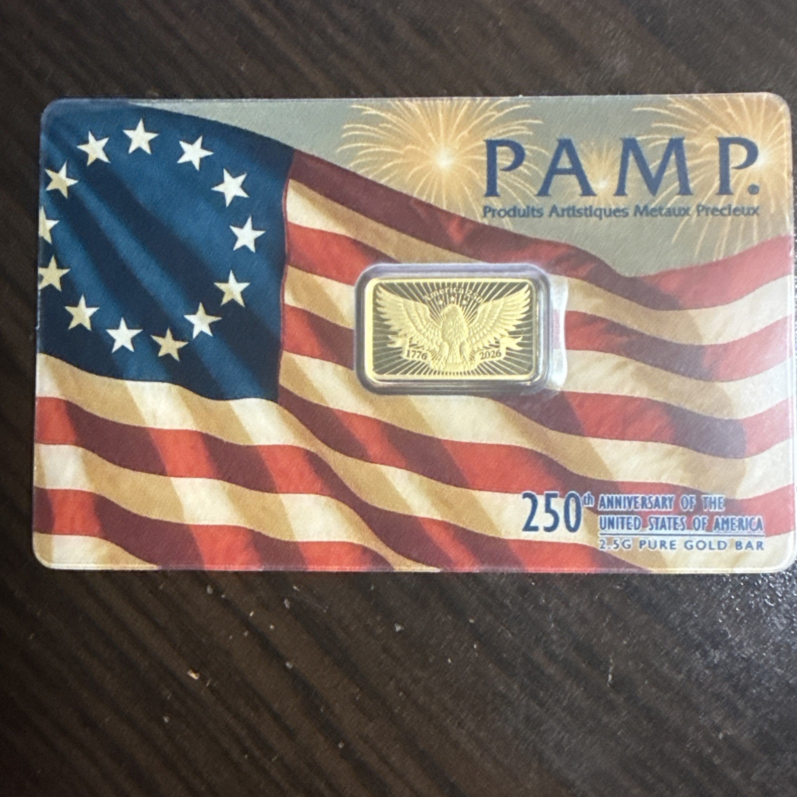 🇺🇸 2.5 gram Gold Bar – PAMP 250th Anniversary of the USA