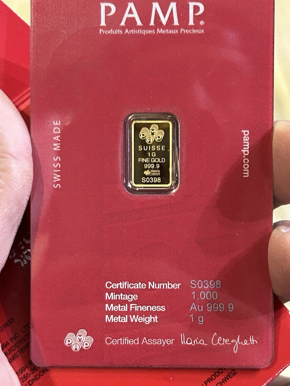SUPREME PAMP Suisse 1g Gold Bar .999