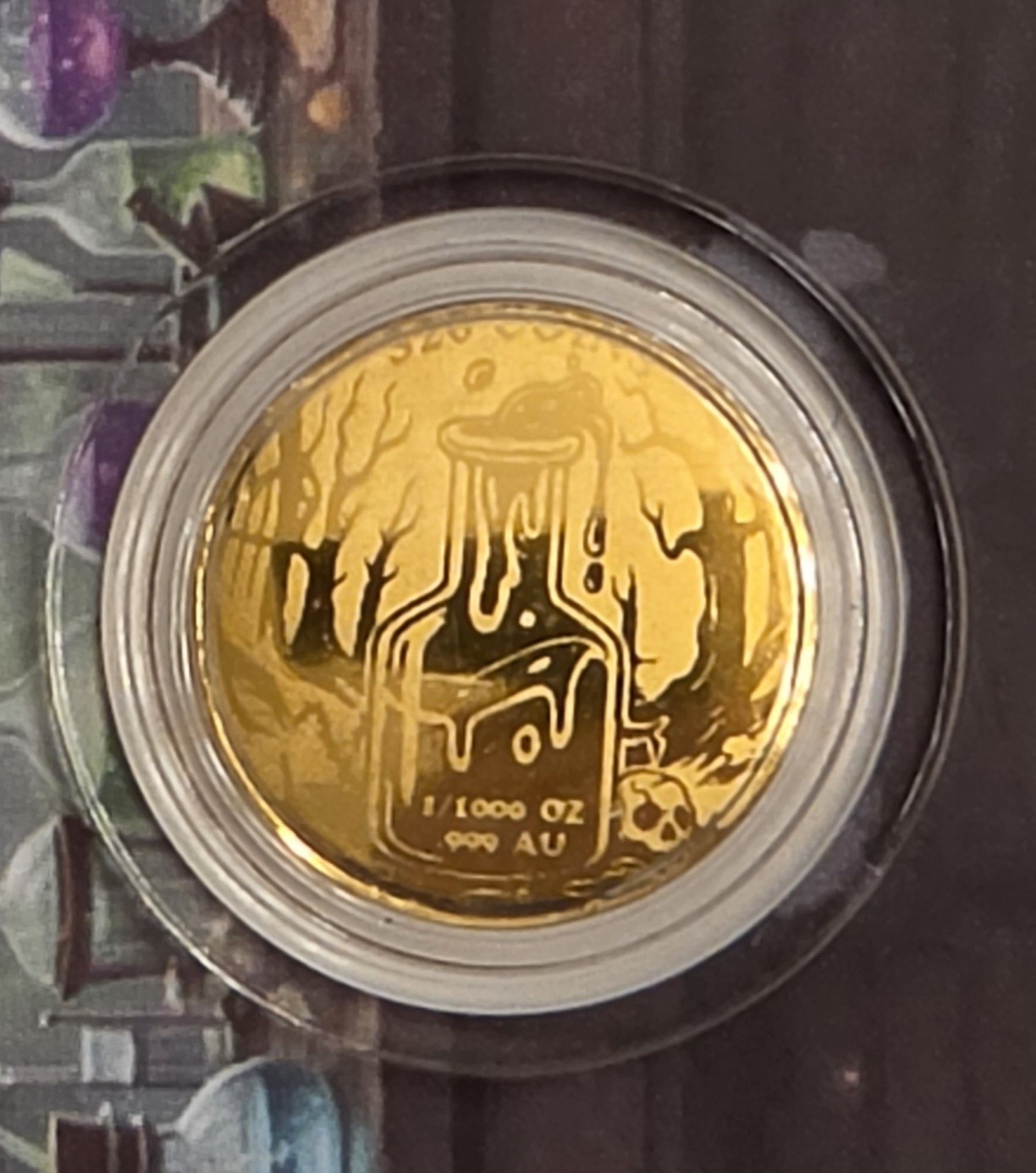Jekyll & Hyde Gold 1/1000 Oz 999 Fine Round in Card Bullion Limited