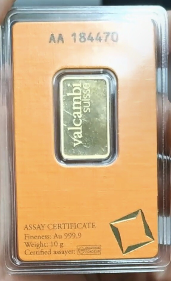 10 Gram Valcambi Suisse .9999 Fine Gold Bar Certified Assay -PURE 10 Grams TUQBA