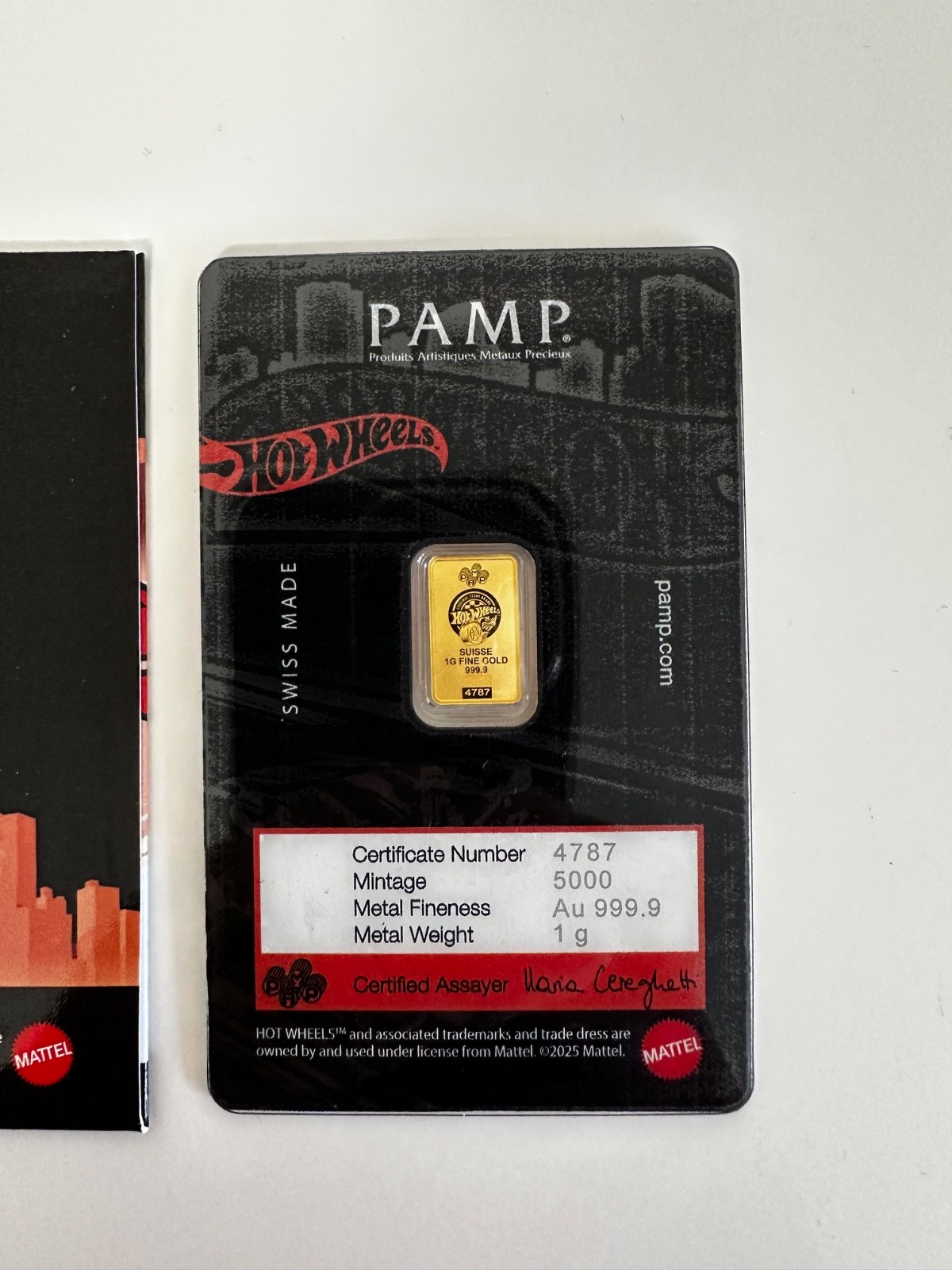 PAMP Suisse Hot Wheels 1 Gram Gold Bar 1g Gold Bar Limited Mintage 5000