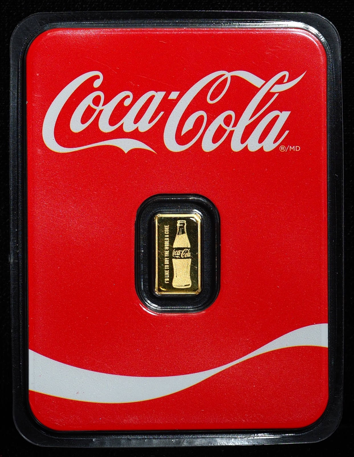 Coca-Cola 0.5 Gram .999 Gold Bar Coke Bottle Design In Assay Card Official