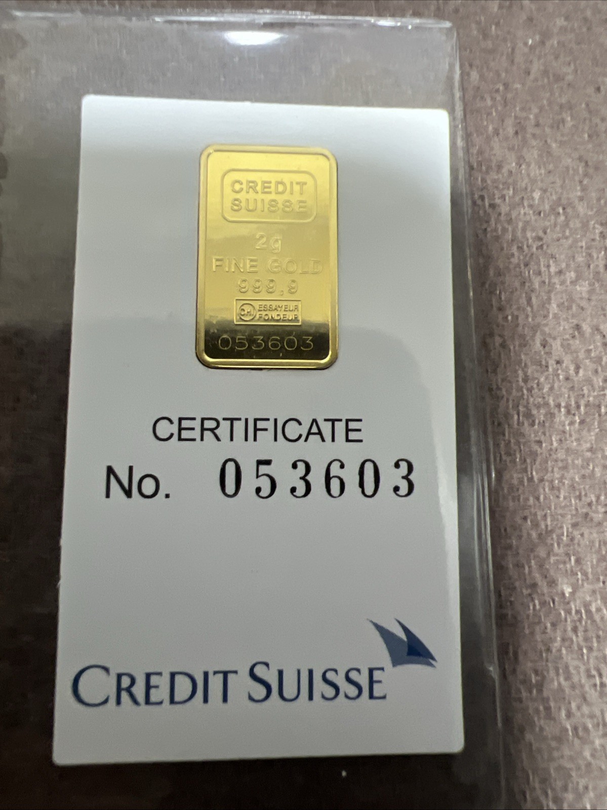 24k Yellow Gold Valcambi 2 gram Credit Suisse Statue of Liberty 11.50 x 19.00