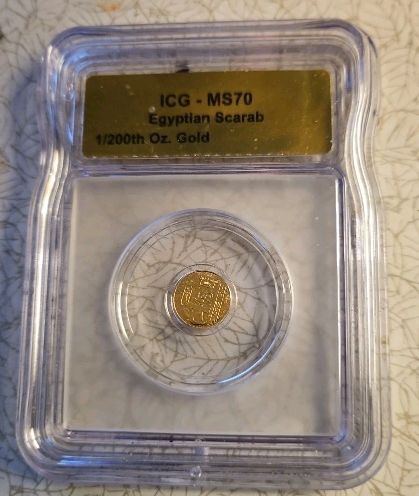 Egyptian Scarab Round ICG MS70 1/200 oz .9999 Pure Gold 24K Fine Gold Bullion