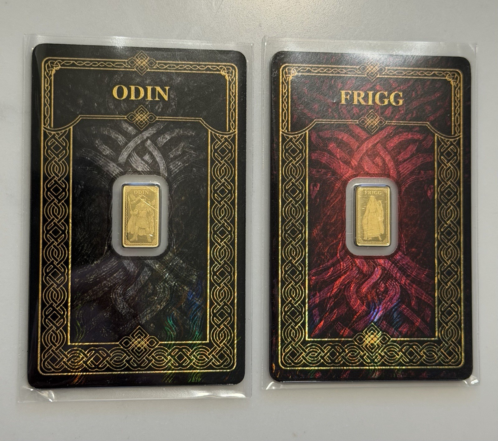 Germania Mint Odin & Frigg 1/100 oz 9999 Gold Bar Set Of 2 In Certified Assay