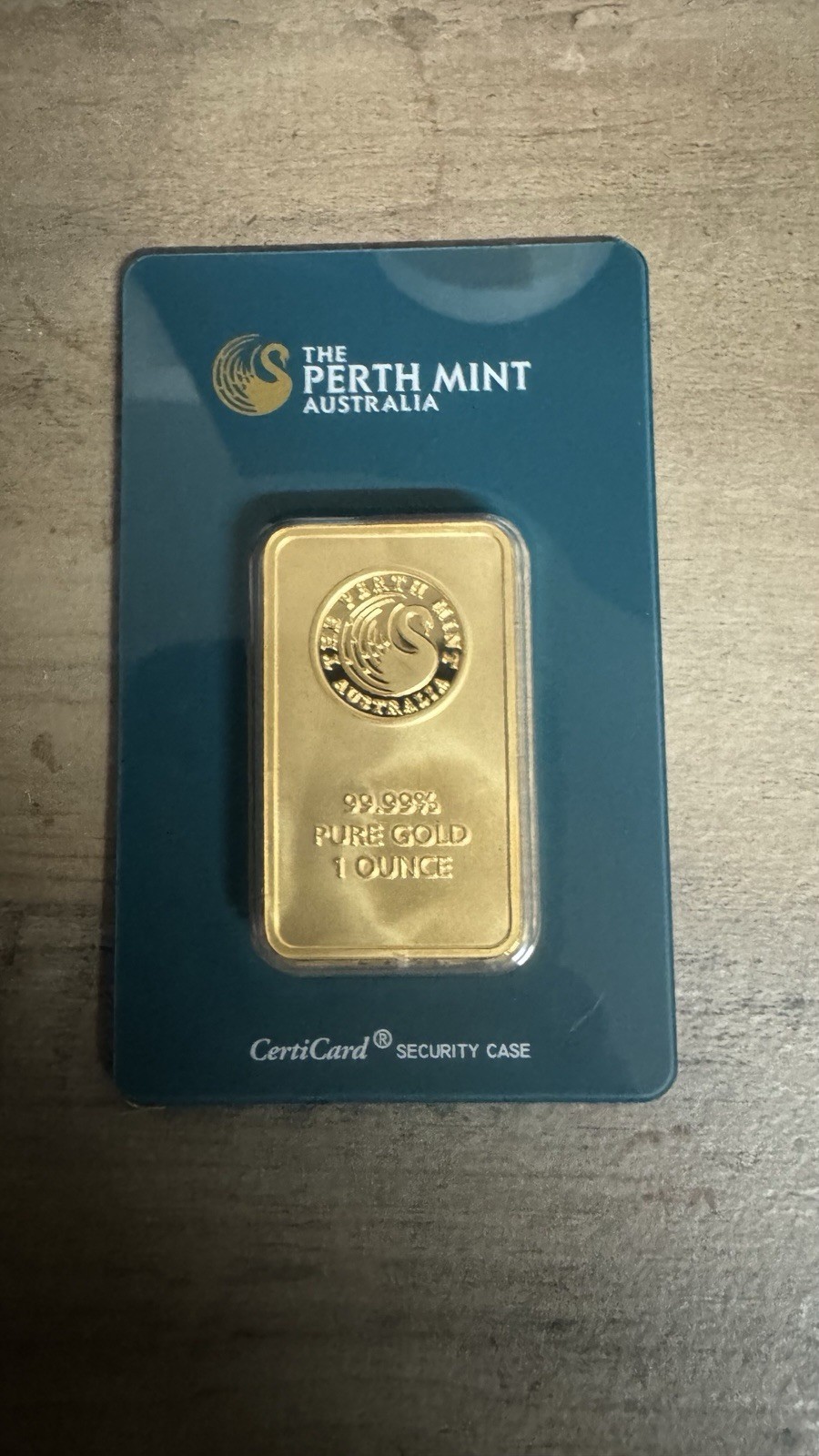 The Perth Mint 1 oz Gold Bar 99.99% Pure Gold in CertiCard Security Case