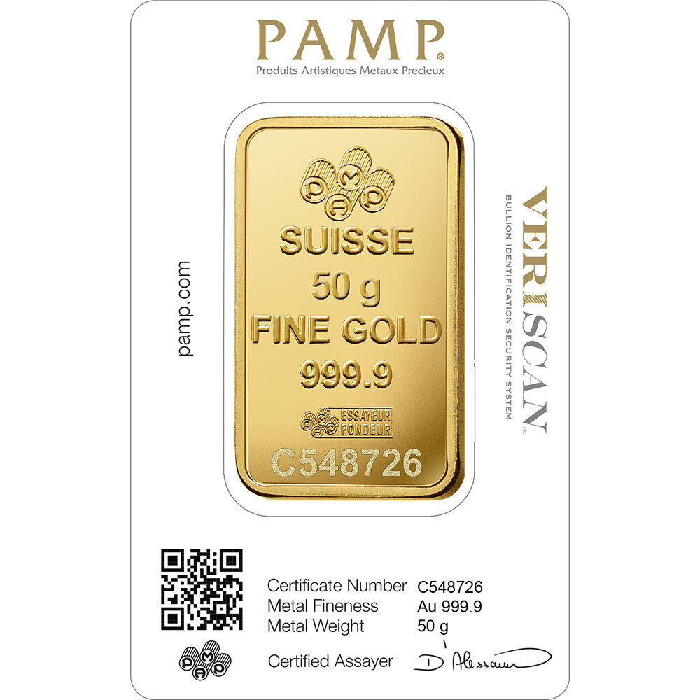 50 gram Gold Bar – PAMP Suisse – Fortuna – 999.9 Fine in Sealed Assay