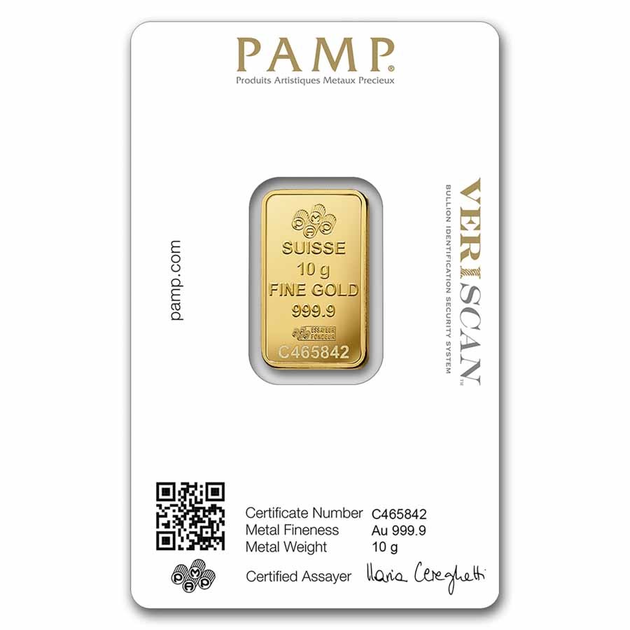 10 gram Gold Bar PAMP Suisse Fortuna Veriscan® (In Assay)