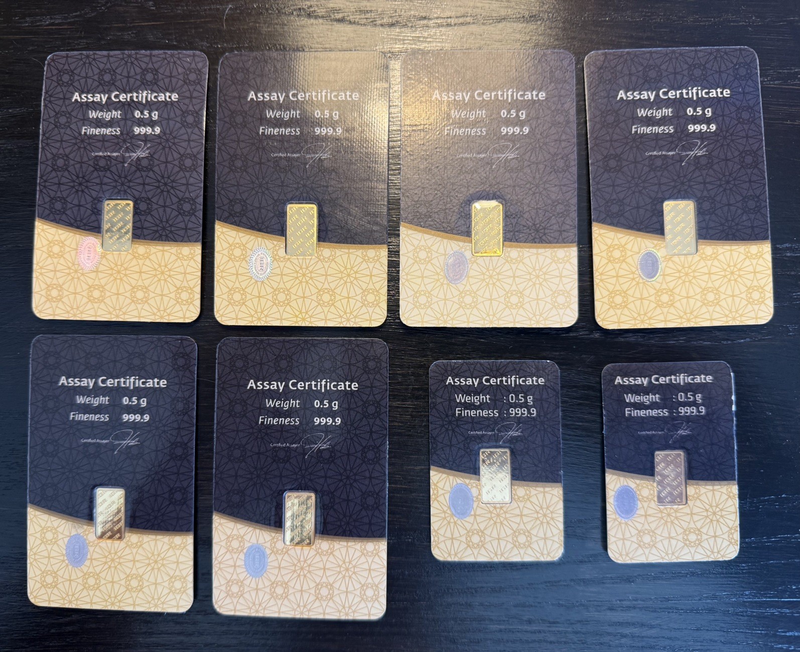 💛 4 GRAMS GOLD LOT: 8 x IGR 0.5g 999.9 Fine Gold Bars in Assay Certificate 💛