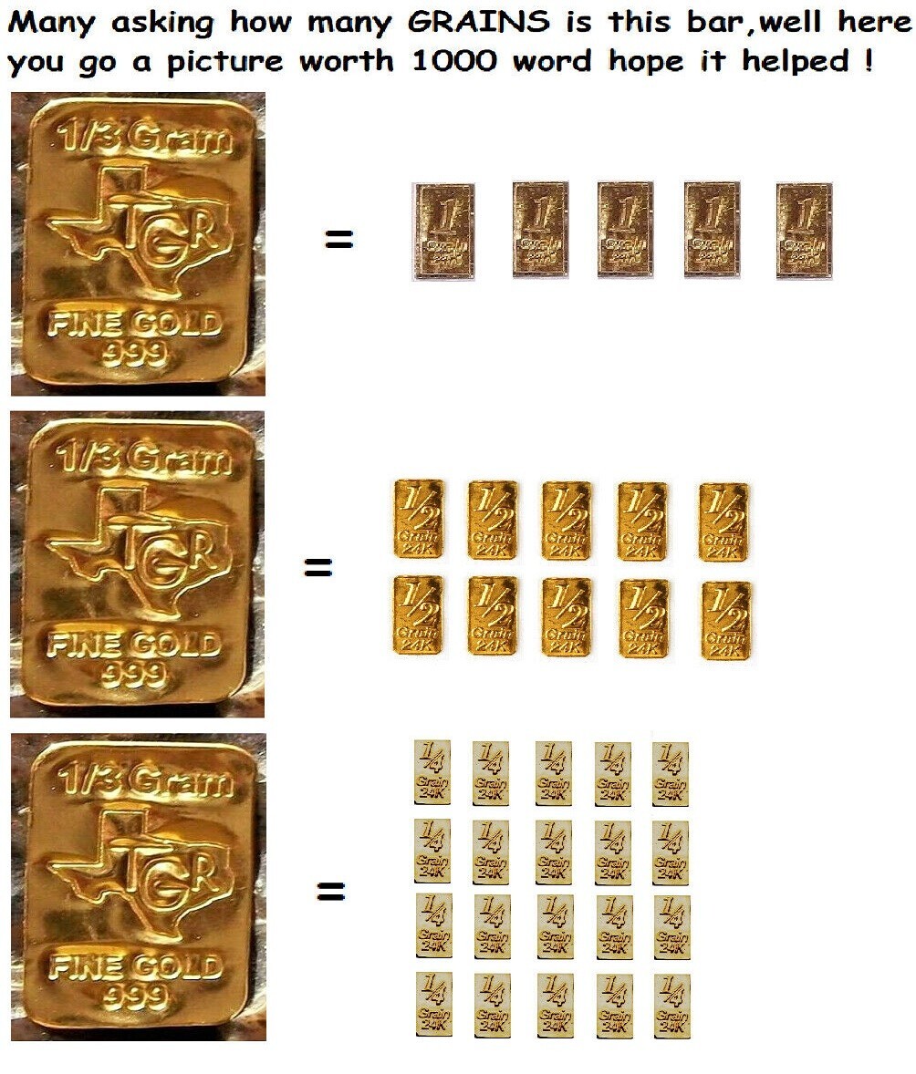 1 /3 GRAM GOLD BAR 24K PURE TGR PREMIUM BULLION INGOT 999.9 FINE CERTIFIED