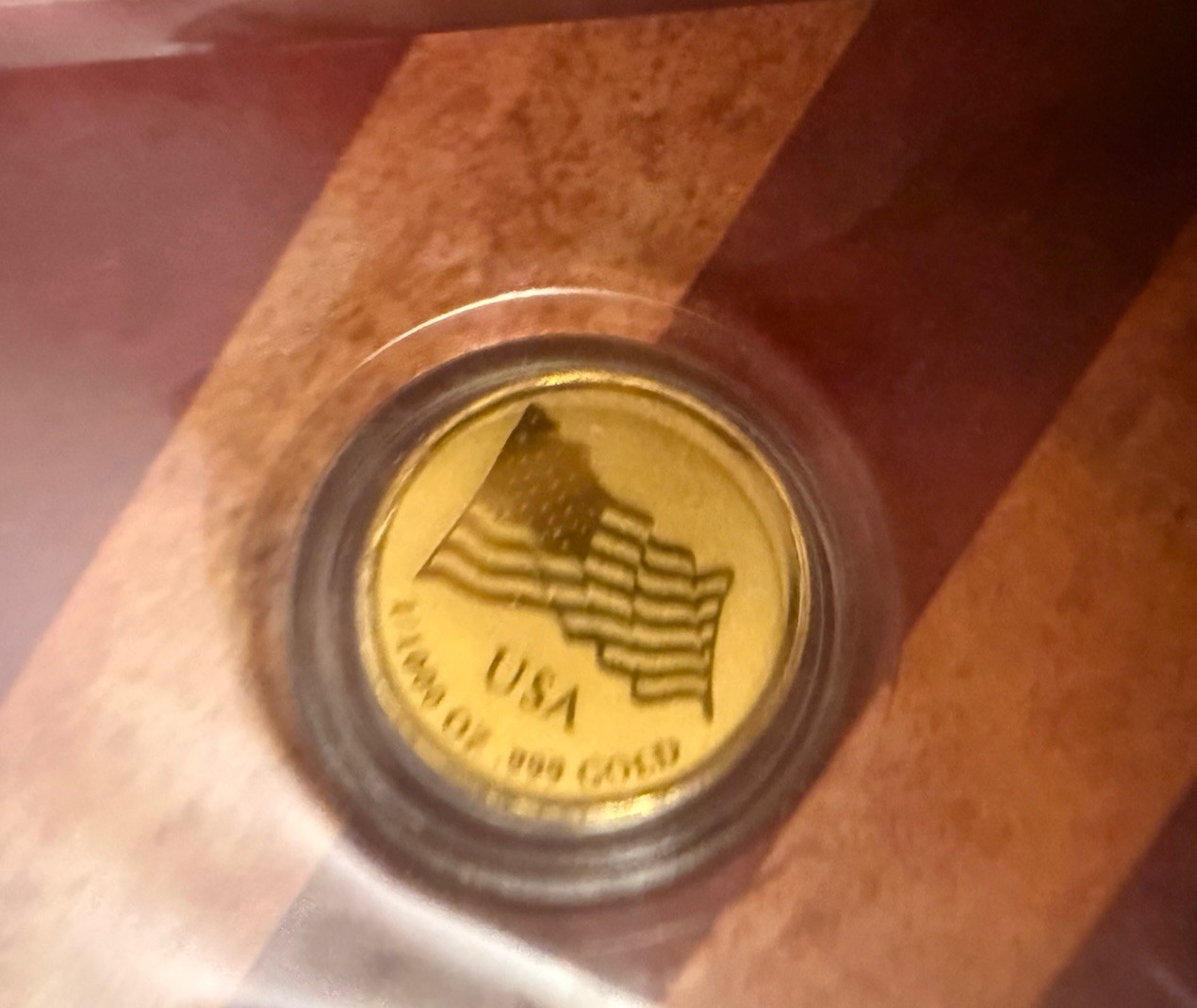 2 – USA 1/1000 oz .999 Fine Gold Proof Round USA Flag/Liberty, COA Mintage 2000