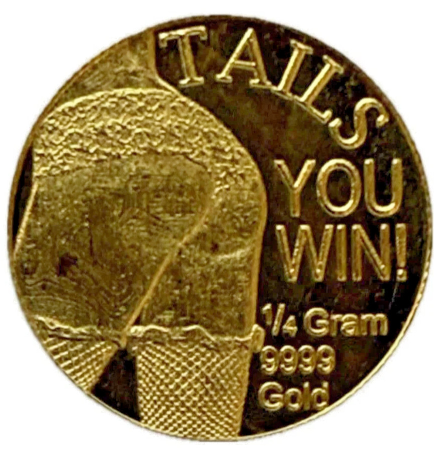 1/4 Gram .9999 Fine Gold Round Heads You Win Tails You Win Monarch Clear Capsule