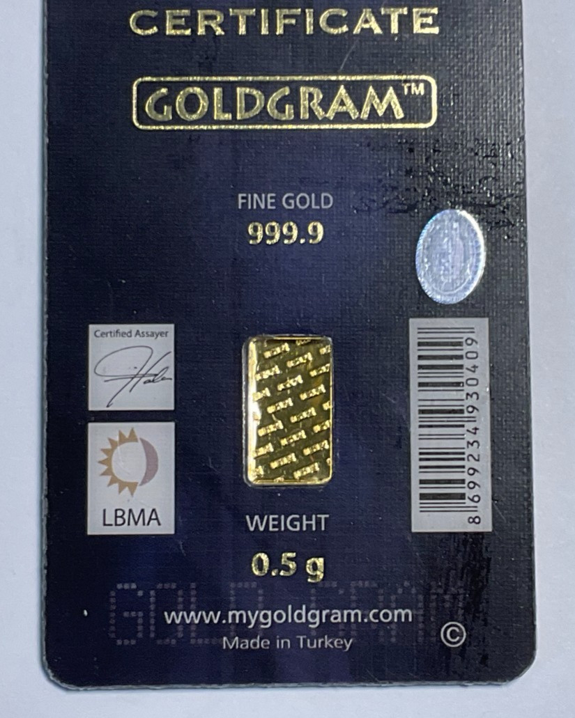1/2 gram 0.9999 Fine “GoldGram” Bar IGR – 0.5 GRAM Sealed in Assay Card