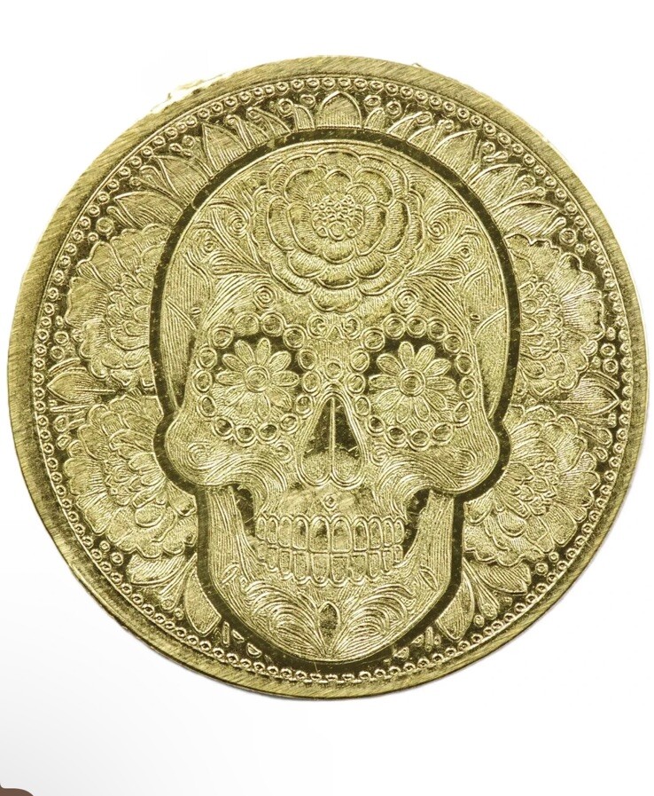 1/100th oz .9999 Fine GOLD Skull Dia De Los Muertos in Capsule FRACTIONAL GOLD