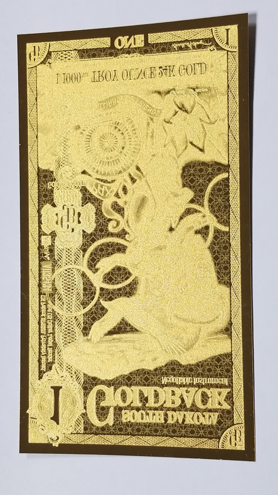 2024 1 South Dakota Goldback 1/1000th Troy Oz 24K Gold Note