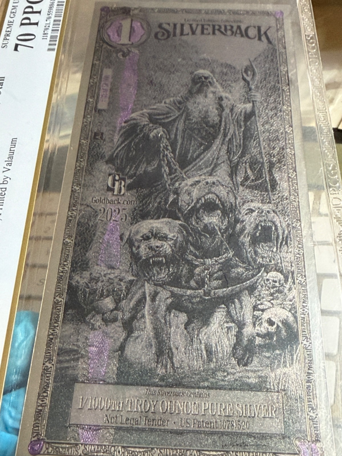PCGS Silverback Hades Olympus, .999 PURE Silver 1/1000 Troy oz., Purple GEM #33