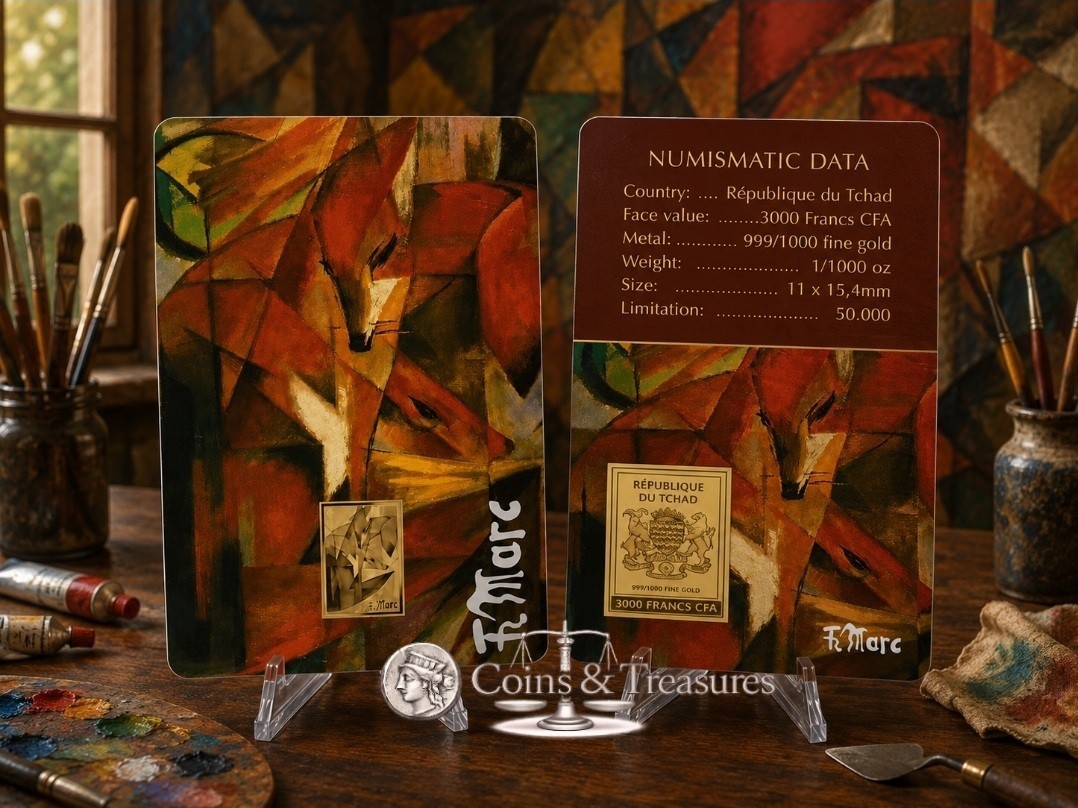 Franz Marc Foxes 1/1000 Oz Gold 24k Coin 999 card Chad 2024