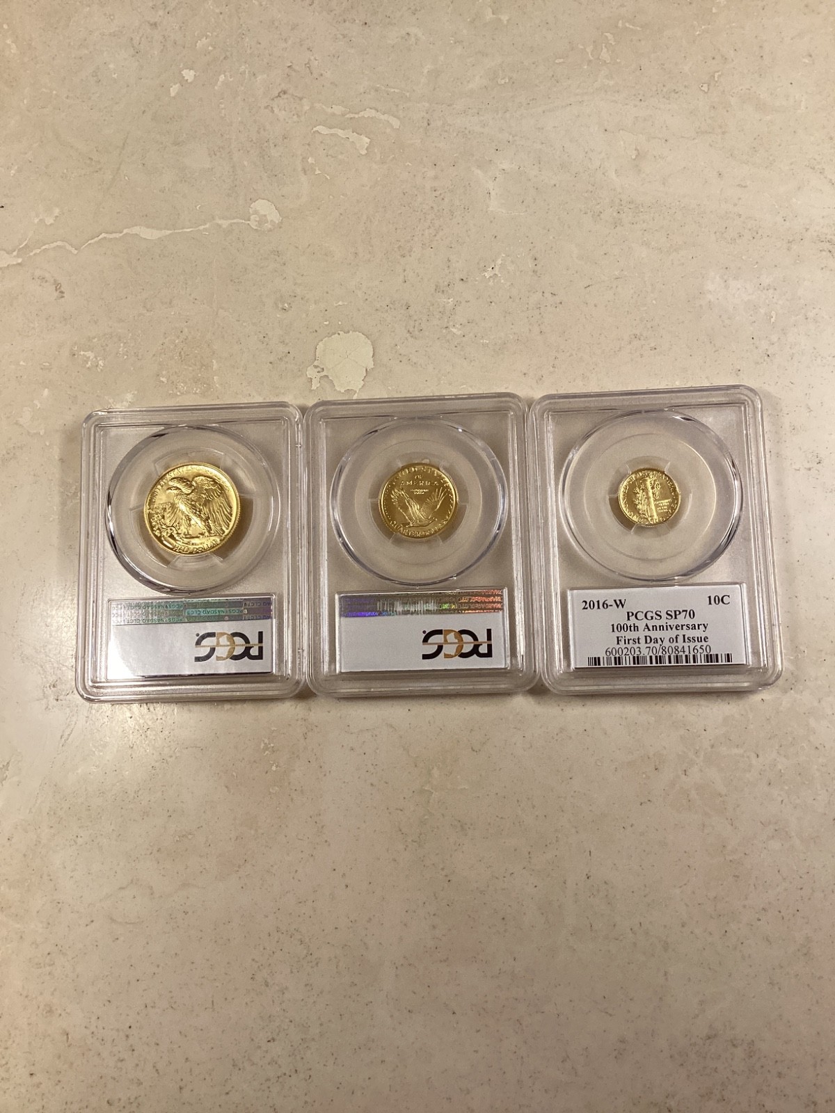 2016w gold three coin set 100th anniversary PCGS SP70 FDI FLAG LABEL