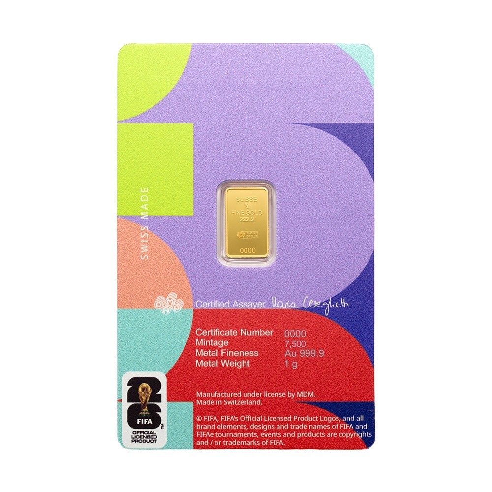 PRESALE – 1 g Gold Bar FIFA World Cup 26™ Pamp Suisse – Limited 7500 Mintage