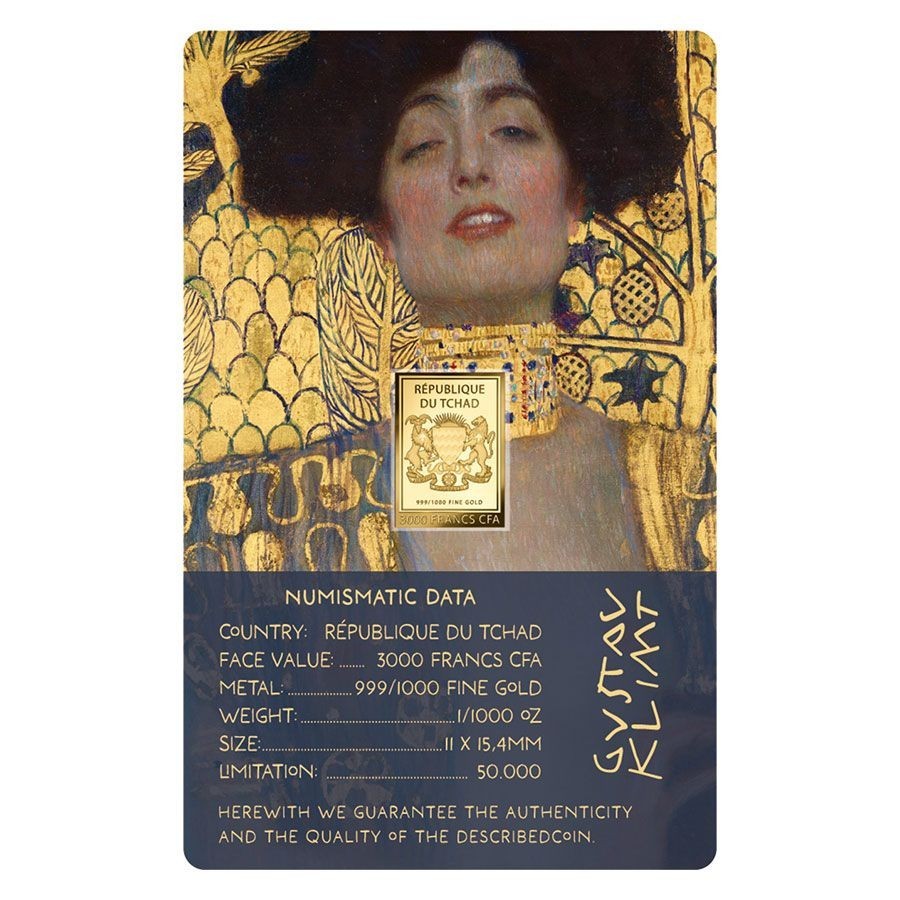 Gustav Klimt Judith and the Head of Holofernes 1/1000 Oz Gold Coin 3000 Francs