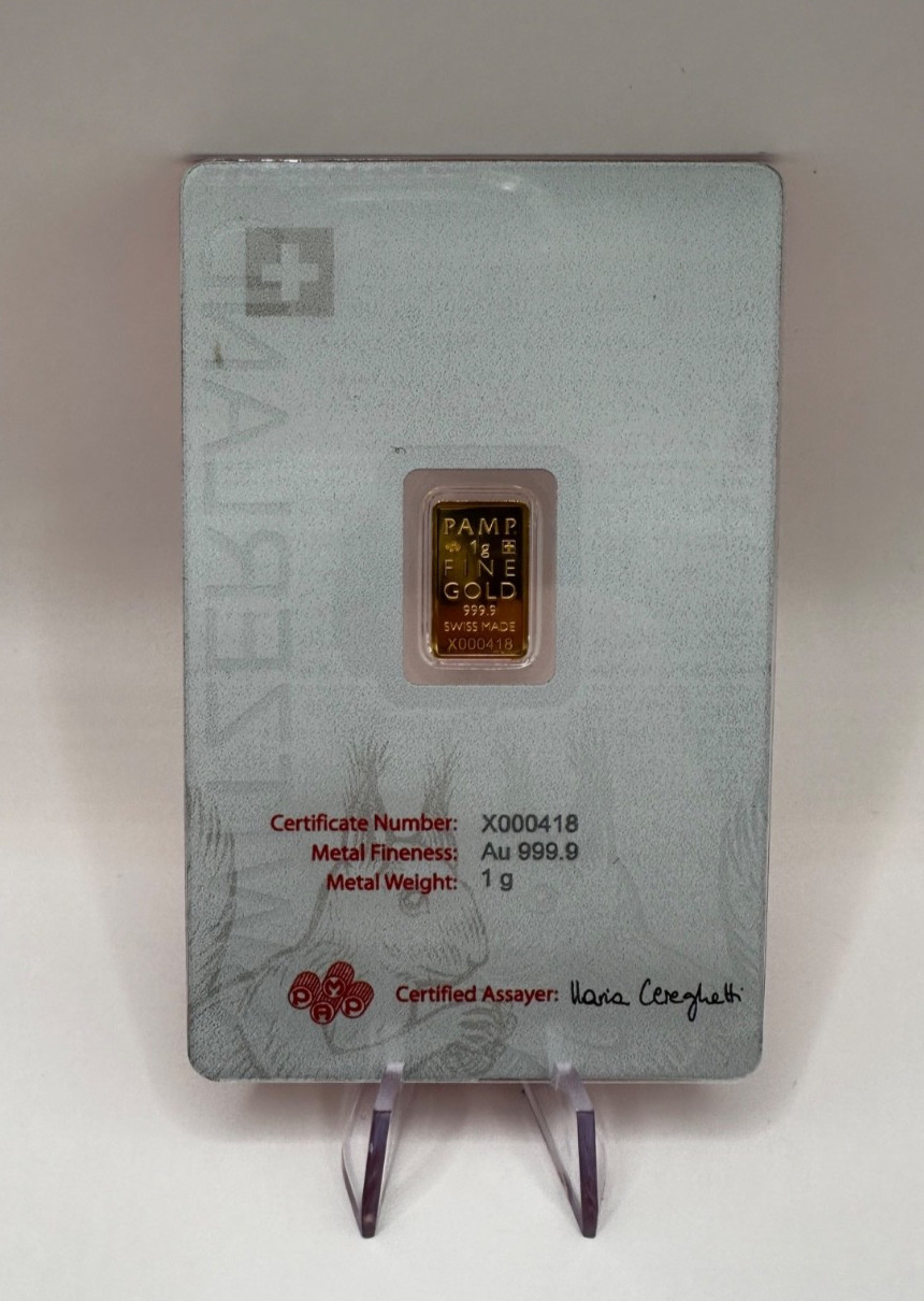 PAMP Suisse Squirrel 1g Gold Bar .999 Red Series Switzerland Goldbarren