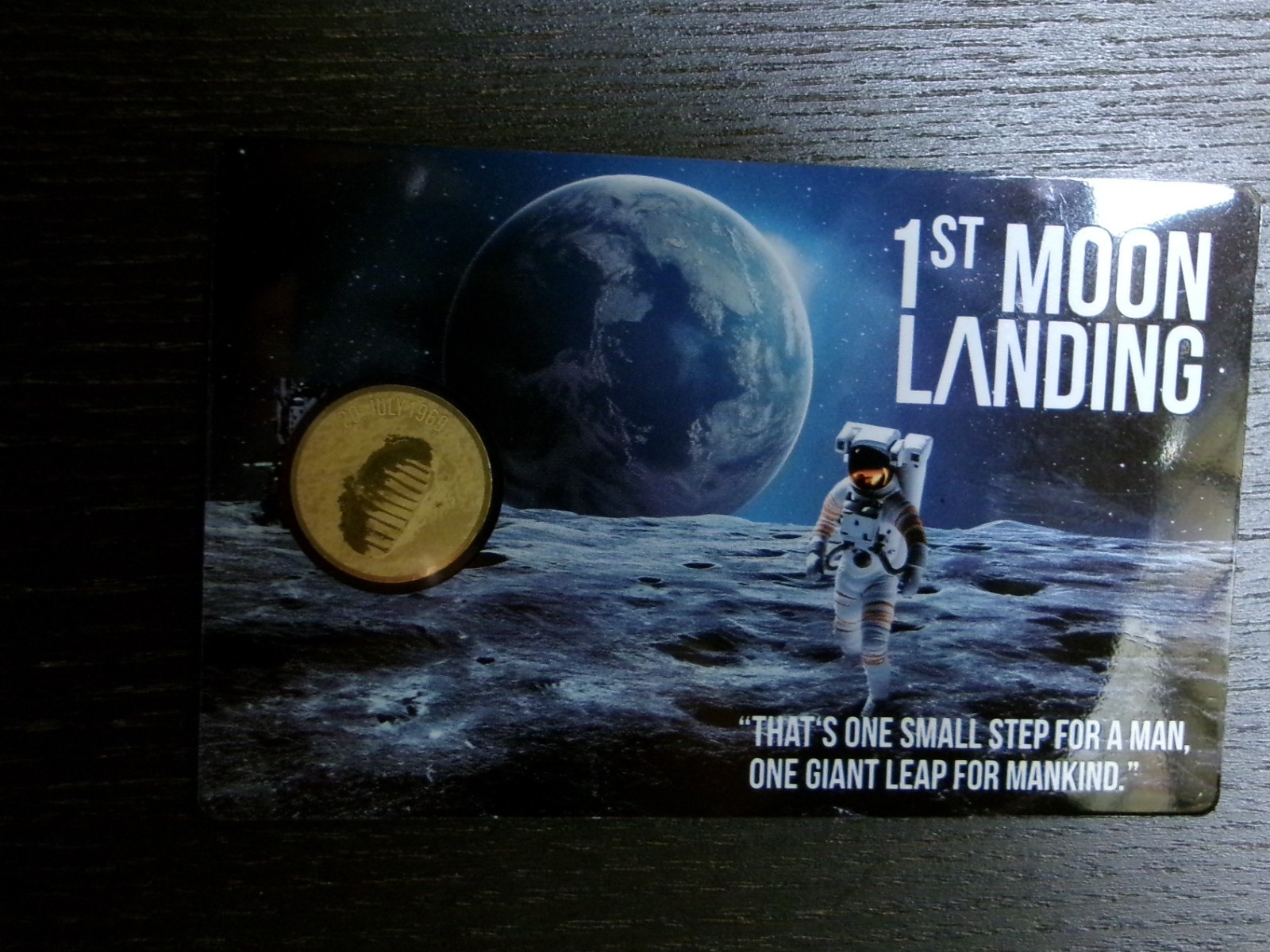 ☆ GOLD 1st Moon Landing Astronaut 1/1000 oz Round Coin In Card (0.999 FINE) ☆